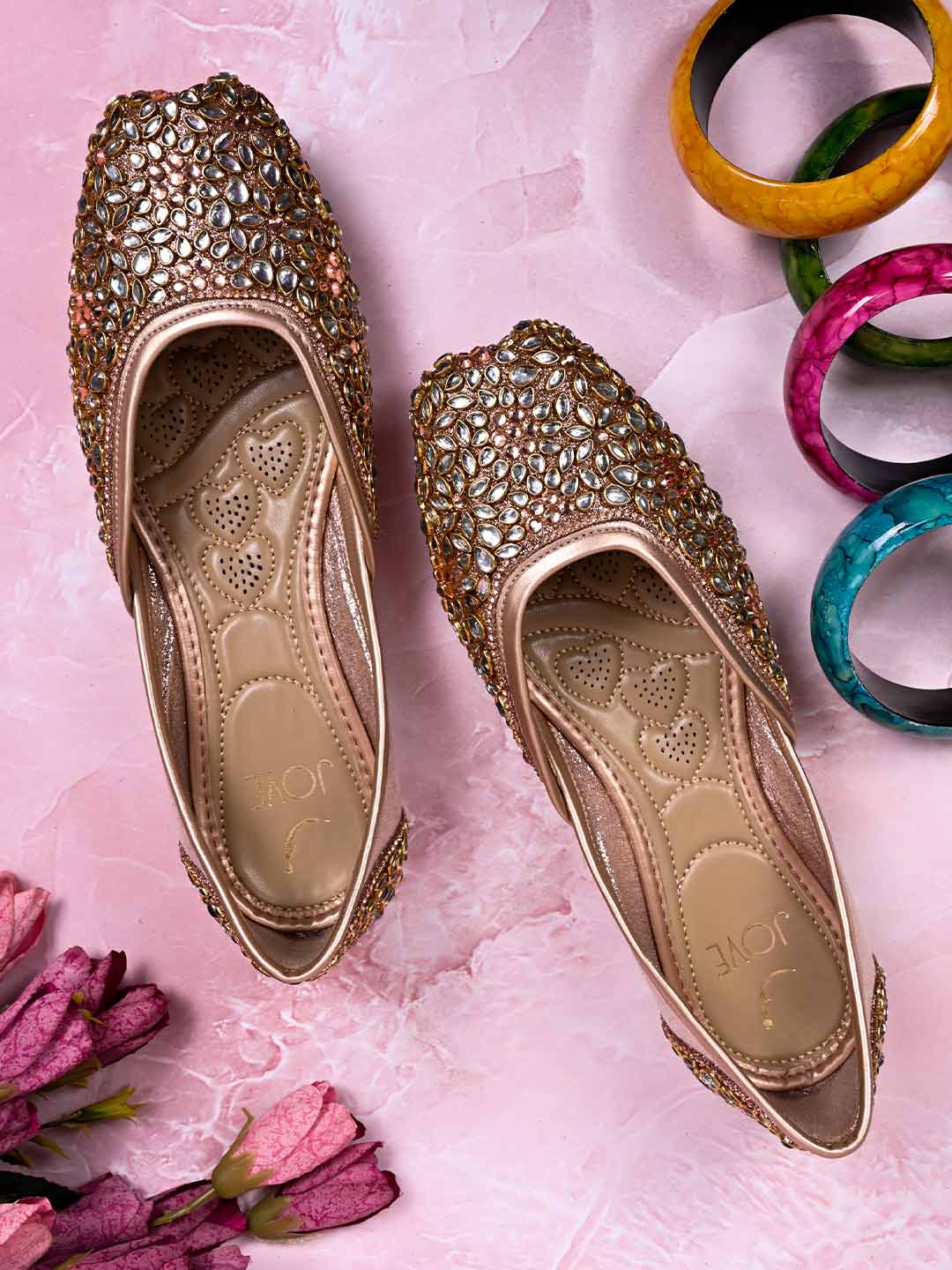Jove Women's Embellished Mojaris Rose Gold