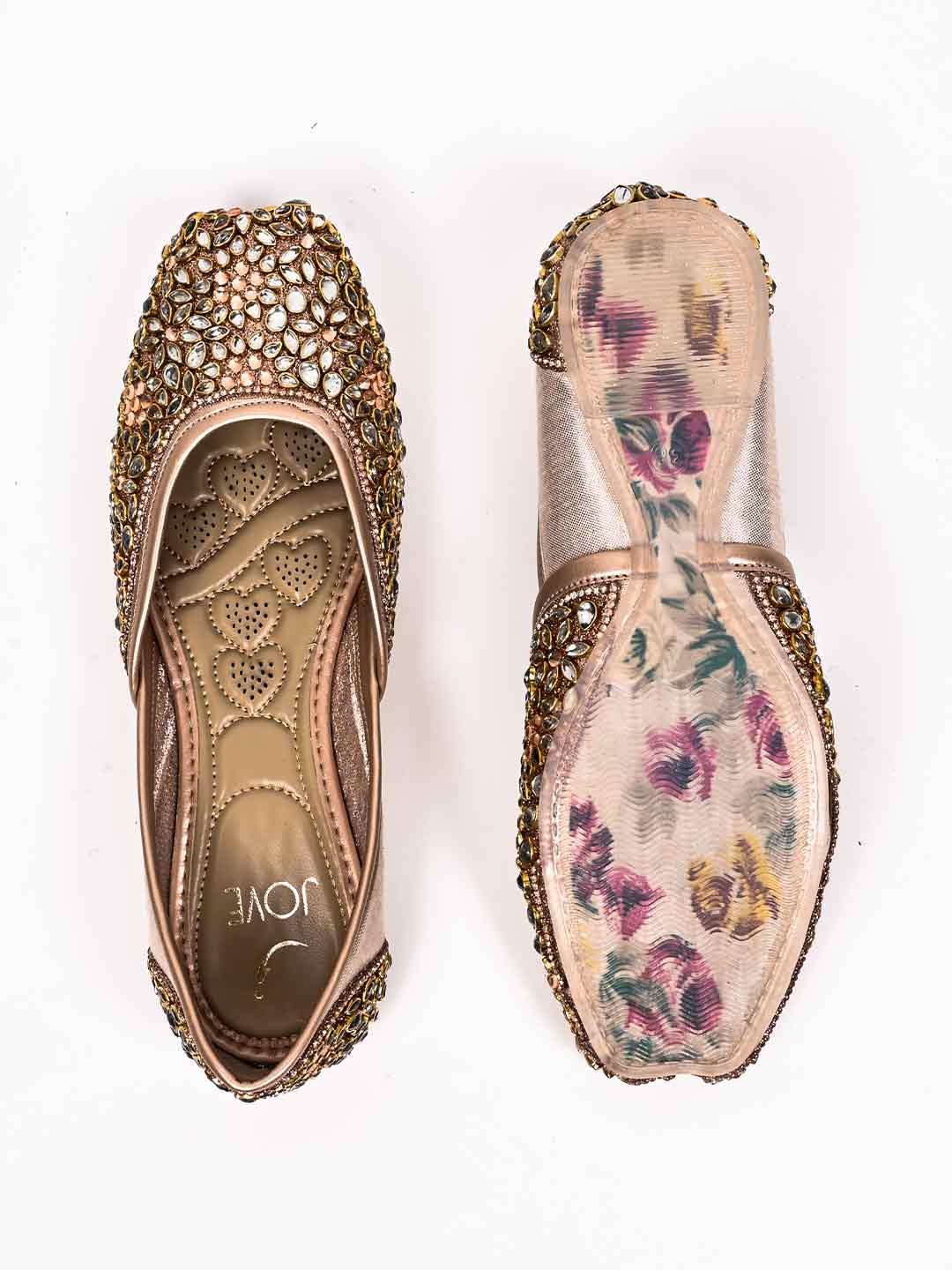 Jove Women's Embellished Mojaris Rose Gold