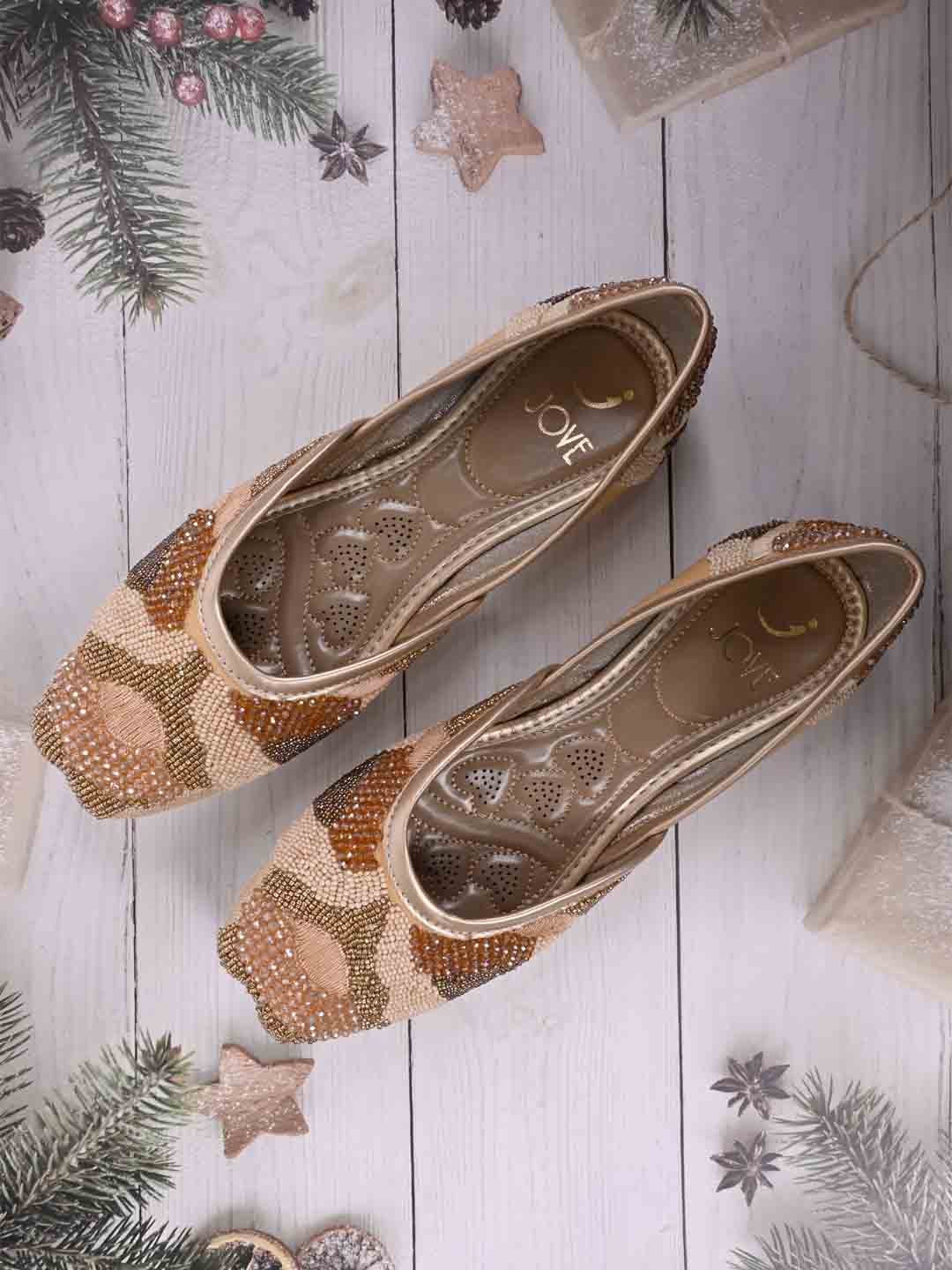 Jove Women's Embellished Mojaris Beige