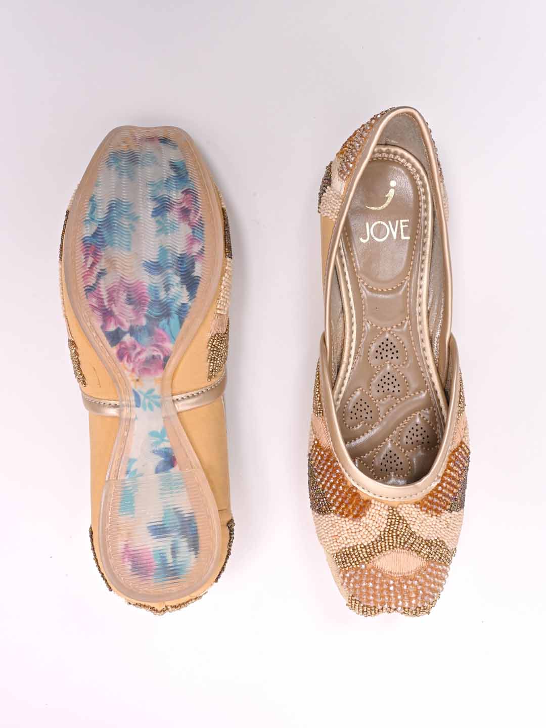 Jove Women's Embellished Mojaris Beige