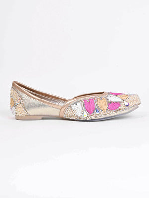 Jove Women's Pink and Gold Wedding Shoe Mojaris