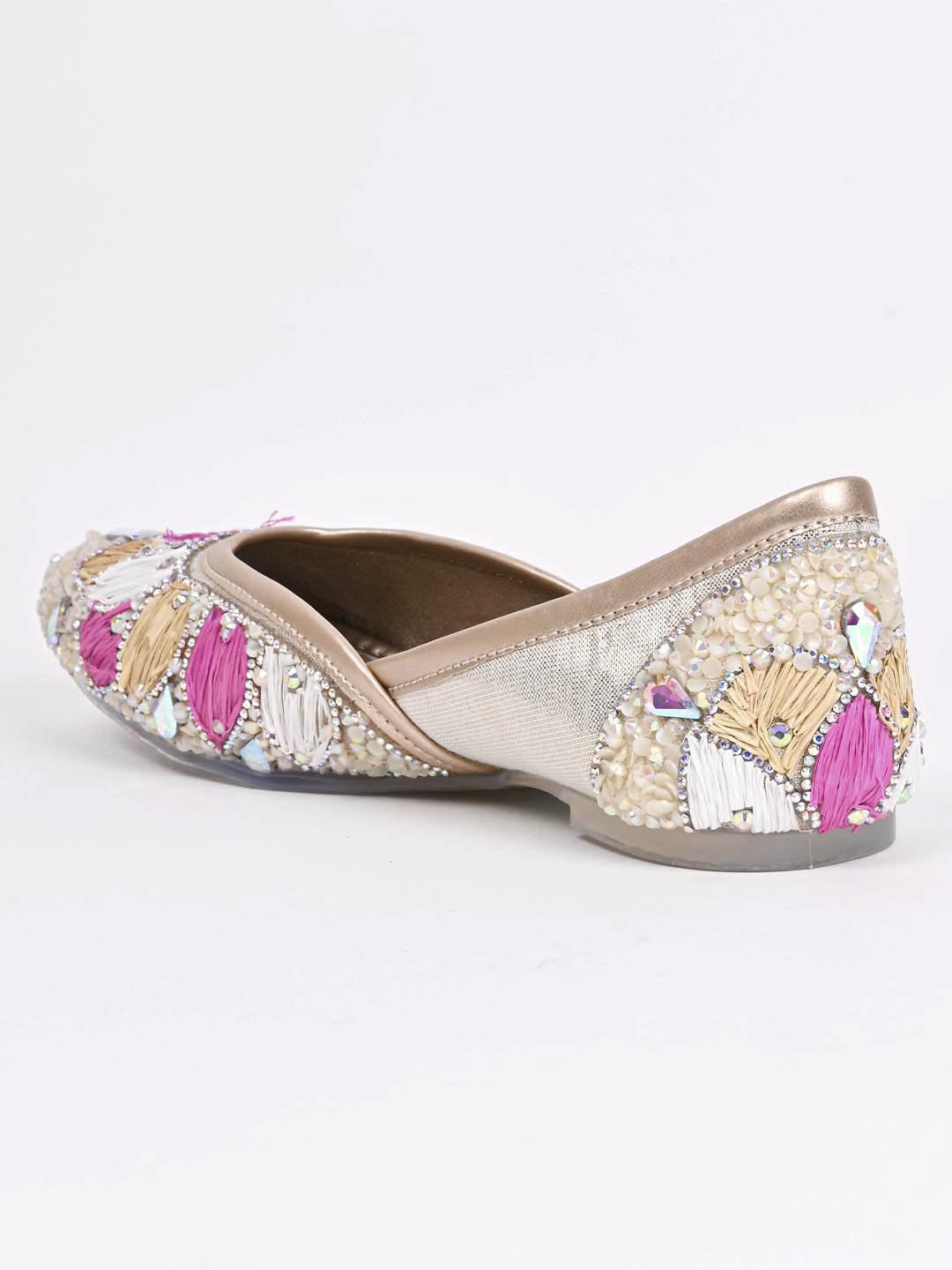 Jove Women's Pink and Gold Wedding Shoe Mojaris