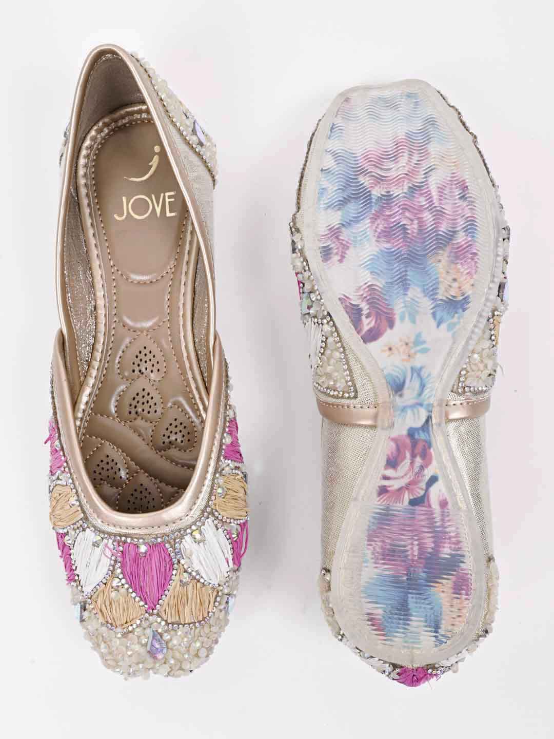 Jove Women's Pink and Gold Wedding Shoe Mojaris