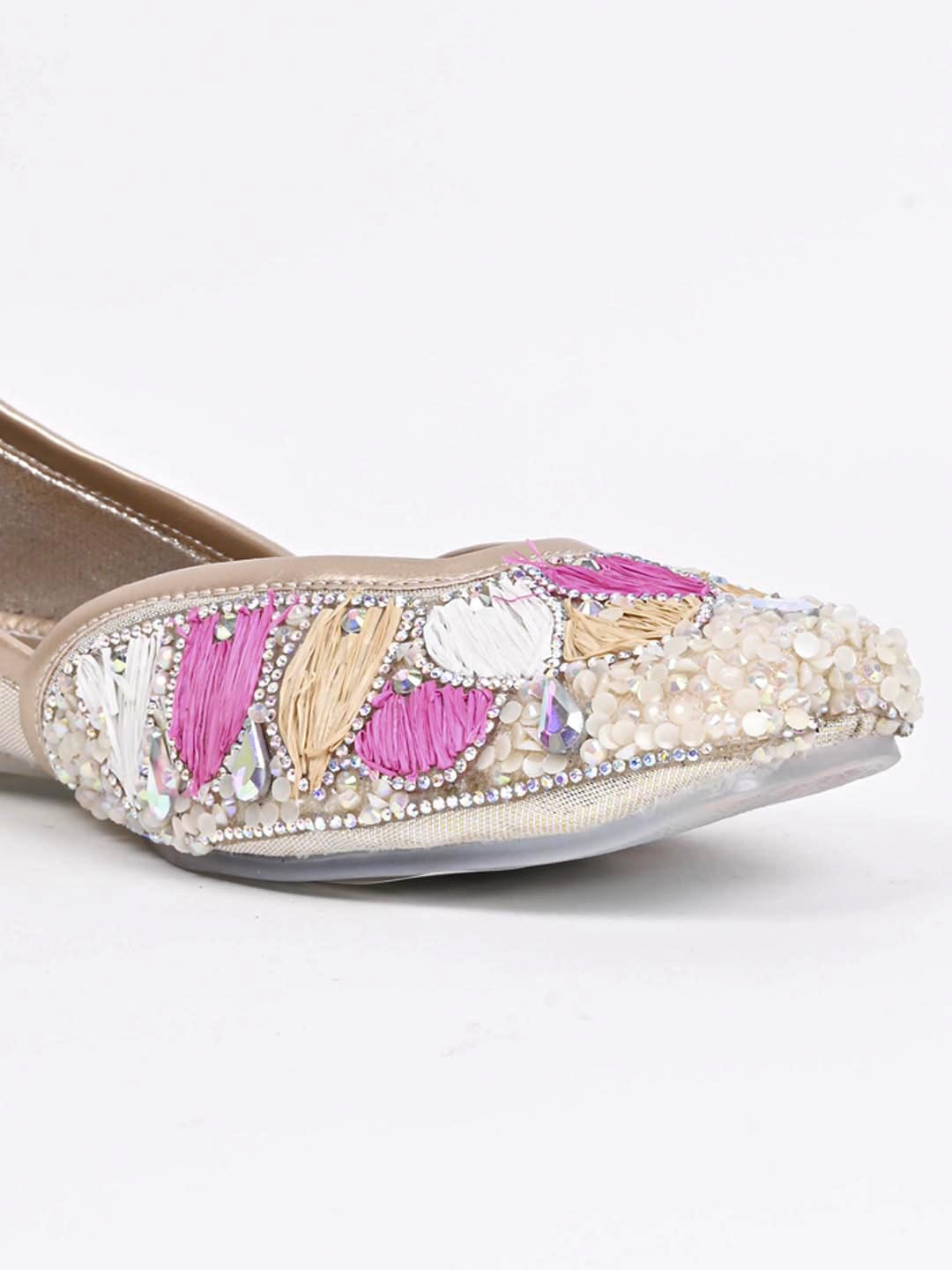 Jove Women's Pink and Gold Wedding Shoe Mojaris