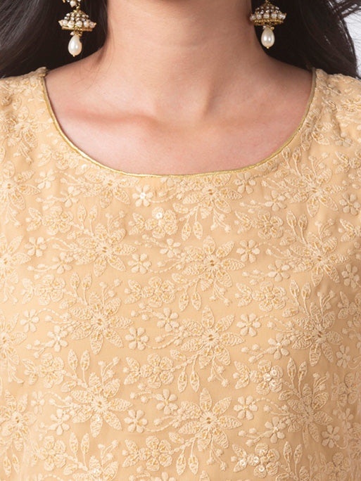 Ethnicity Beige Embroidered Crop Top Hemmed with Tassels