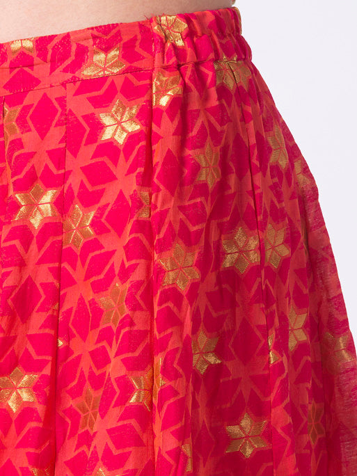 Ethnicity Handcrafted Gold Brocade and Fuchsia Lehenga Skirt