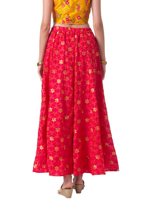 Ethnicity Handcrafted Gold Brocade and Fuchsia Lehenga Skirt