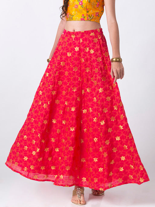 Ethnicity Handcrafted Gold Brocade and Fuchsia Lehenga Skirt