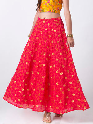 Ethnicity Handcrafted Gold Brocade and Fuchsia Lehenga Skirt