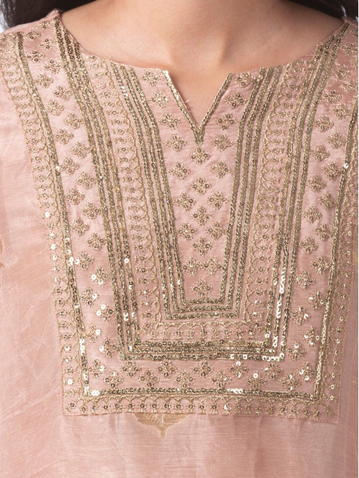 Ethnicity Handcrafted Metallic Embroidered Tea Pink Kurta Tunic