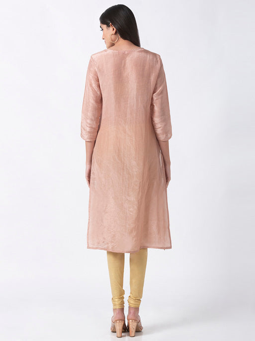 Ethnicity Handcrafted Metallic Embroidered Tea Pink Kurta Tunic