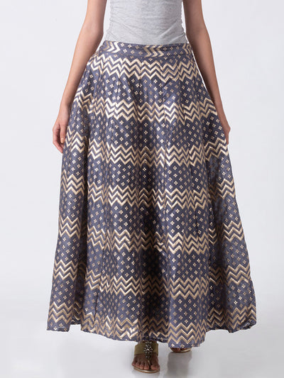 Ethnicity Artisan Blue Gray Zig Zag Printed Lehenga Skirt