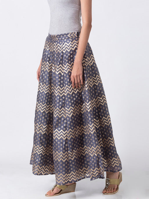 Ethnicity Artisan Blue Gray Zig Zag Printed Lehenga Skirt