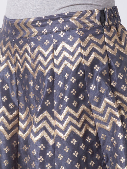 Ethnicity Artisan Blue Gray Zig Zag Printed Lehenga Skirt