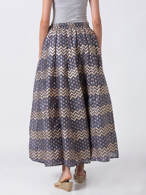 Ethnicity Artisan Blue Gray Zig Zag Printed Lehenga Skirt