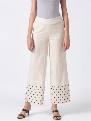 Ethnicity Handcrafted Off-White and Black Dotted Palazzo Pants