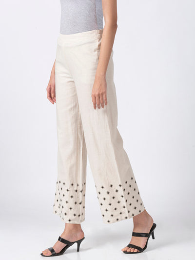 Ethnicity Handcrafted Off-White and Black Dotted Palazzo Pants