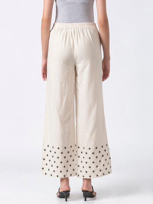 Ethnicity Handcrafted Off-White and Black Dotted Palazzo Pants