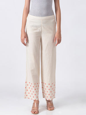Ethnicity Handcrafted Off-White and Red Dotted Palazzo Pants