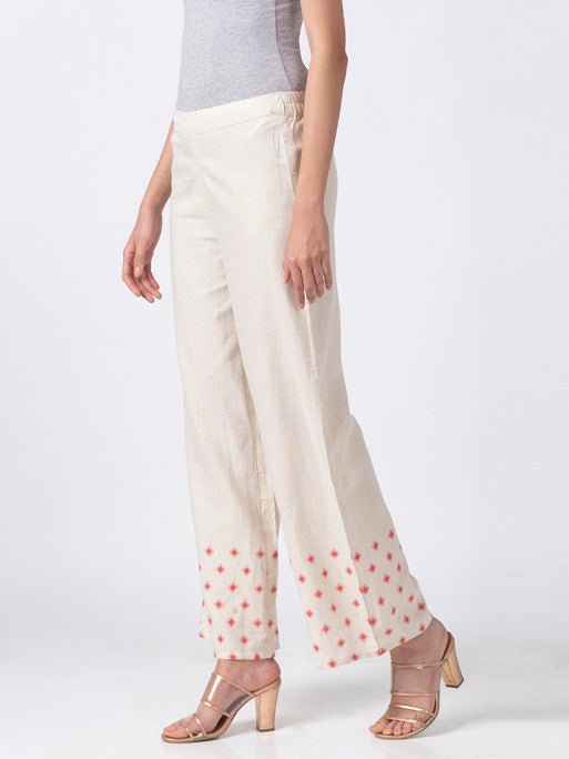 Ethnicity Handcrafted Off-White and Red Dotted Palazzo Pants