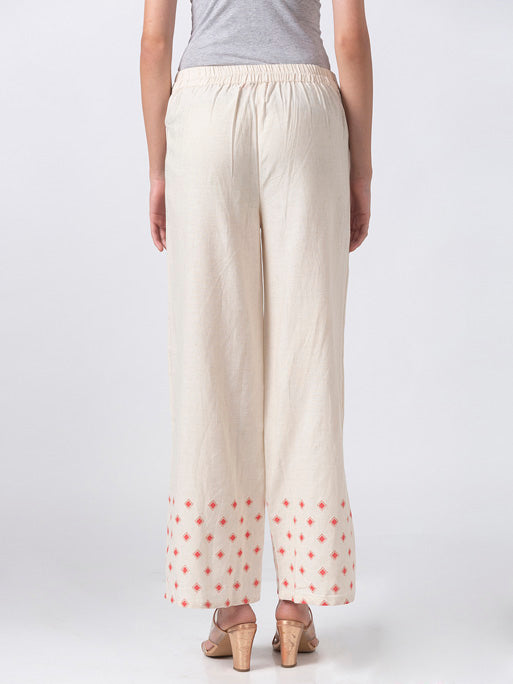 Ethnicity Handcrafted Off-White and Red Dotted Palazzo Pants