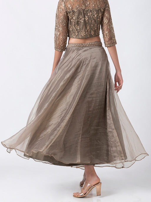Ethnicity Handcrafted Grey Organza Lehenga Skirt with Embroidered Belt