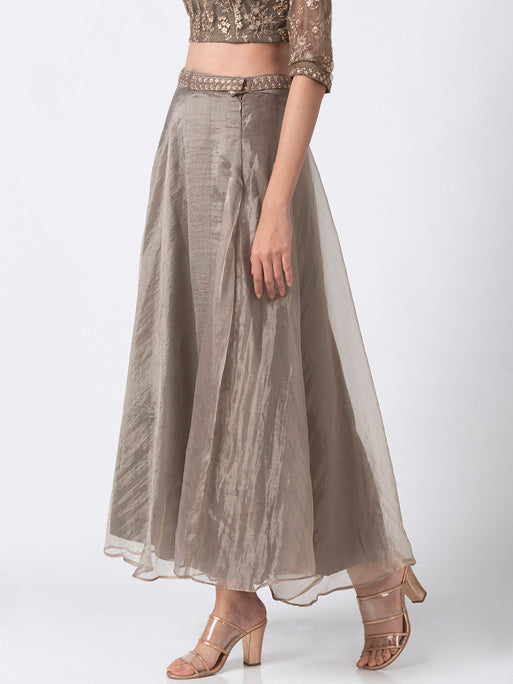 Ethnicity Handcrafted Grey Organza Lehenga Skirt with Embroidered Belt