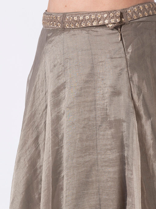 Ethnicity Handcrafted Grey Organza Lehenga Skirt with Embroidered Belt