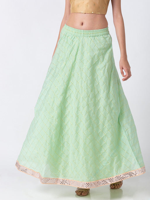 Ethnicity Handcrafted Mint Green Lehenga Skirt with Metallic Details