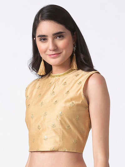 Ethnicity Embroidered Gold Crop Top with Button-down Back