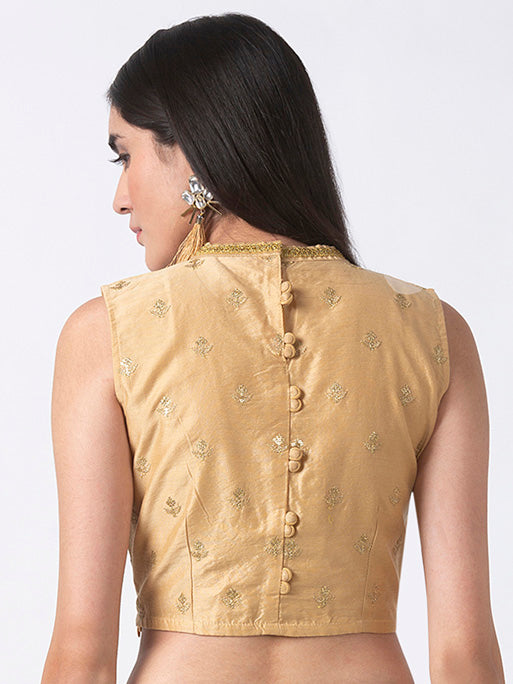 Ethnicity Embroidered Gold Crop Top with Button-down Back