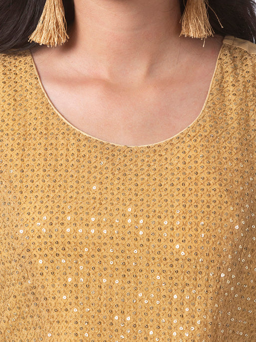 Ethnicity Handcrafted Gold Sequined Sleeveless Top