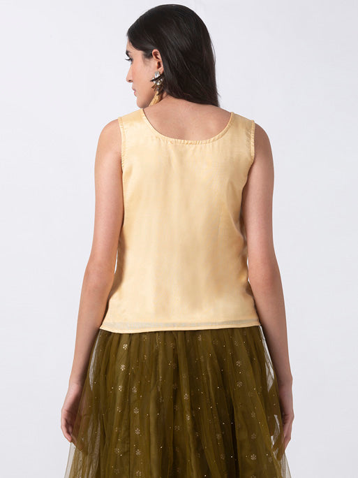 Ethnicity Handcrafted Gold Sequined Sleeveless Top