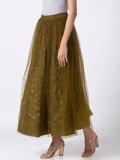 Ethnicity Artisan Olive Lehenga Skirt with Gold Print