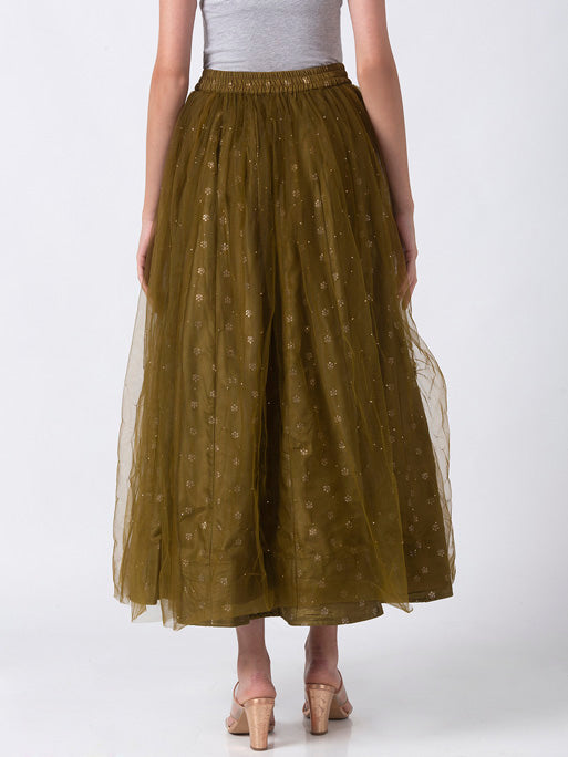 Ethnicity Artisan Olive Lehenga Skirt with Gold Print