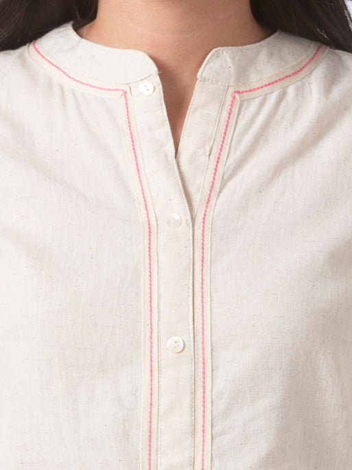 Ethnicity Off-White Long Kurta Tunic with Functional Button Placket