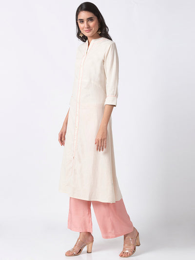 Ethnicity Off-White Long Kurta Tunic with Functional Button Placket