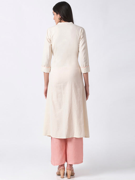 Ethnicity Off-White Long Kurta Tunic with Functional Button Placket
