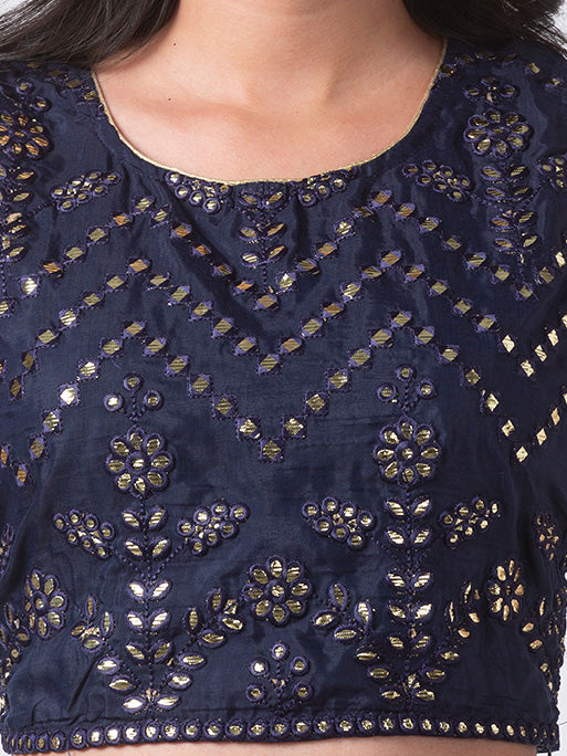 Ethnicity Handcrafted Metallic and Navy Blue Sleeveless Crop Top