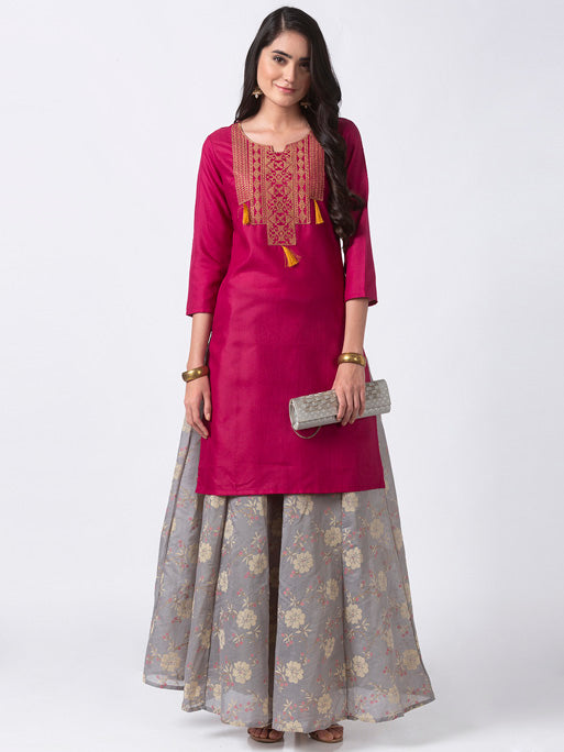 Ethnicity Handcrafted Gold Floral Gray Lehenga Skirt
