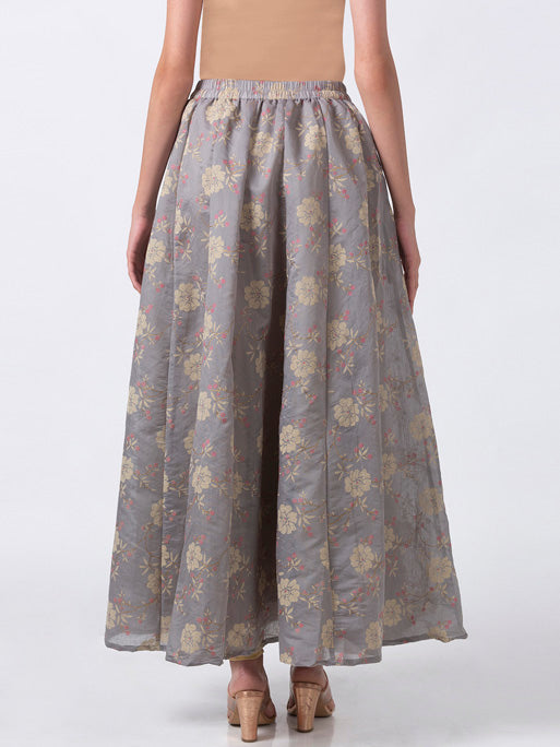 Ethnicity Handcrafted Gold Floral Gray Lehenga Skirt