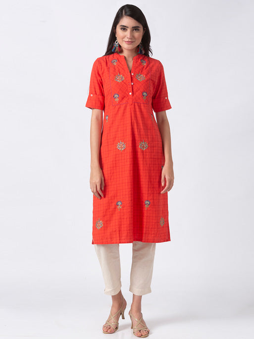 Ethnicity Artisan Coral Embroidered with Button-down Placket