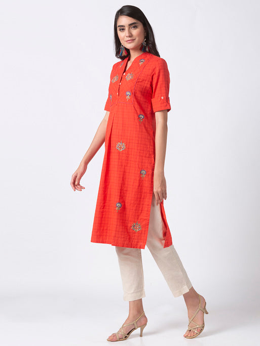 Ethnicity Artisan Coral Embroidered with Button-down Placket