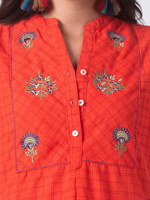 Ethnicity Artisan Coral Embroidered with Button-down Placket