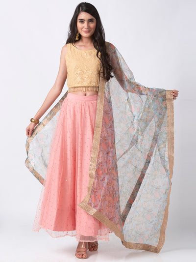 Ethnicity Classic Pink Net Lehenga Skirt with Gold Sequences