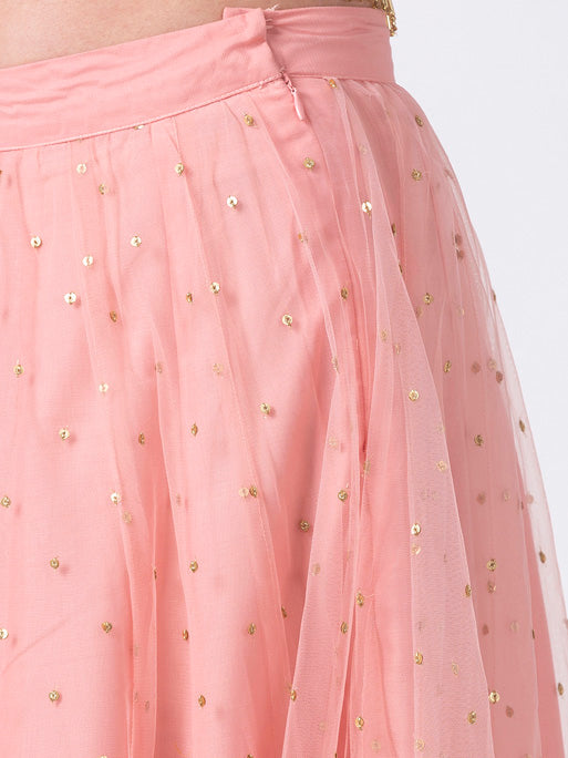 Ethnicity Classic Pink Net Lehenga Skirt with Gold Sequences