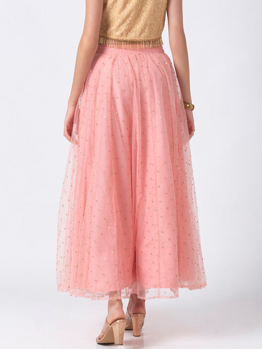 Ethnicity Classic Pink Net Lehenga Skirt with Gold Sequences