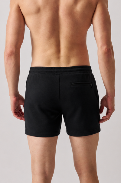 Macho Genie Men’s Jogging Shorts with Zip Pockets (Black)