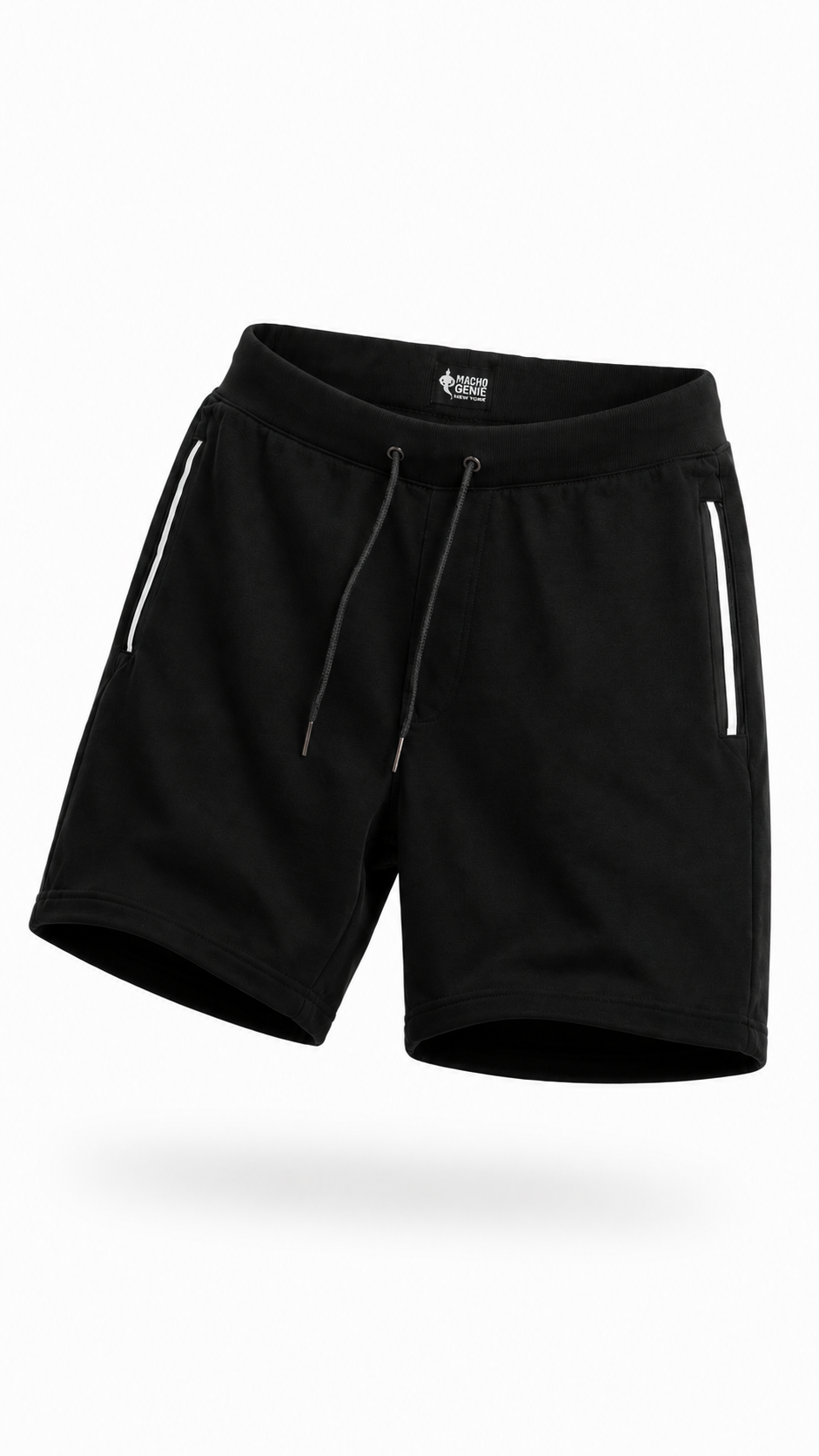 Macho Genie Men’s Jogging Shorts with Zip Pockets (Black)