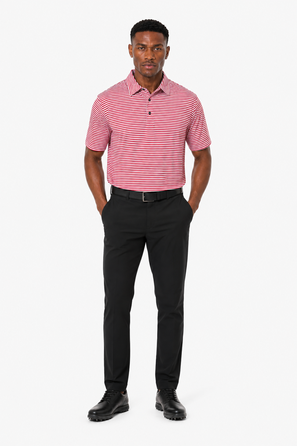 AVA Athletica Men's Polo Collar Moisture-Wick Active Wear Fine Striped T-Shirt Red